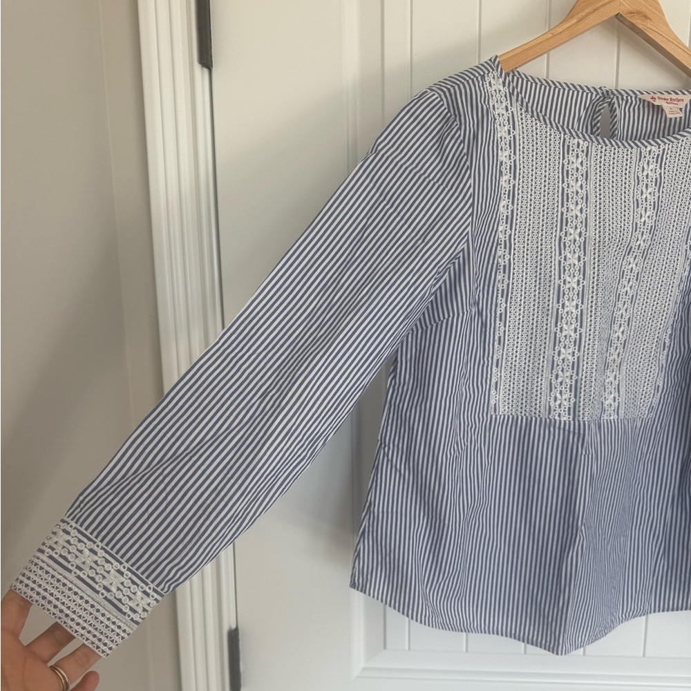 Brooks Brothers Red Fleece Stripe Embroidered Lace Bib Long Sleeve Blouse Top - Picture 3 of 7